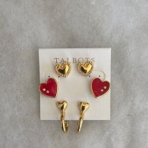 Talbots Gold and Red Heart Earring Set